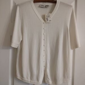 3/$21 C.J. Banks XL White/Cream Button-Up Top Cardigan